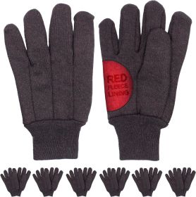 12 Pack Red Fleece Lined Brown Jersey Gloves 9.5" Winter Work Gloves 16OZ with Elastic Wrist Gunn Cut Pattern; Plain Breathable Glove; Protective Indu