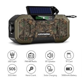 Solar Radio Hand Crank Emergency Flashlight Reading Light AM FM NOAA Phone Charger SOS Alarming Outdoor Survival Power Bank (Ships From: China, Color: DF-5803)