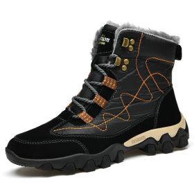 Men Ankle Boots Warm Plush For Men Snow Boots Outdoor Waterproof Winter Work Footwear Non-slip Plus Size Men Boots Winter Shoes (Color: Black, size: 46)