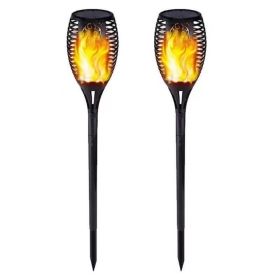 Dancing Flickering Lamp Solar Flame Flickering Torch Light (Color: Black)