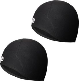 Lightweight Thermal Skull Cap Ears Warm Cycling Helmet Liner Winter Running Beanie Hats Sweat Wicking 2 Pack (Color: Black/Black)